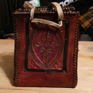 Vtg Hand Made Tooled Leather Mini Bag